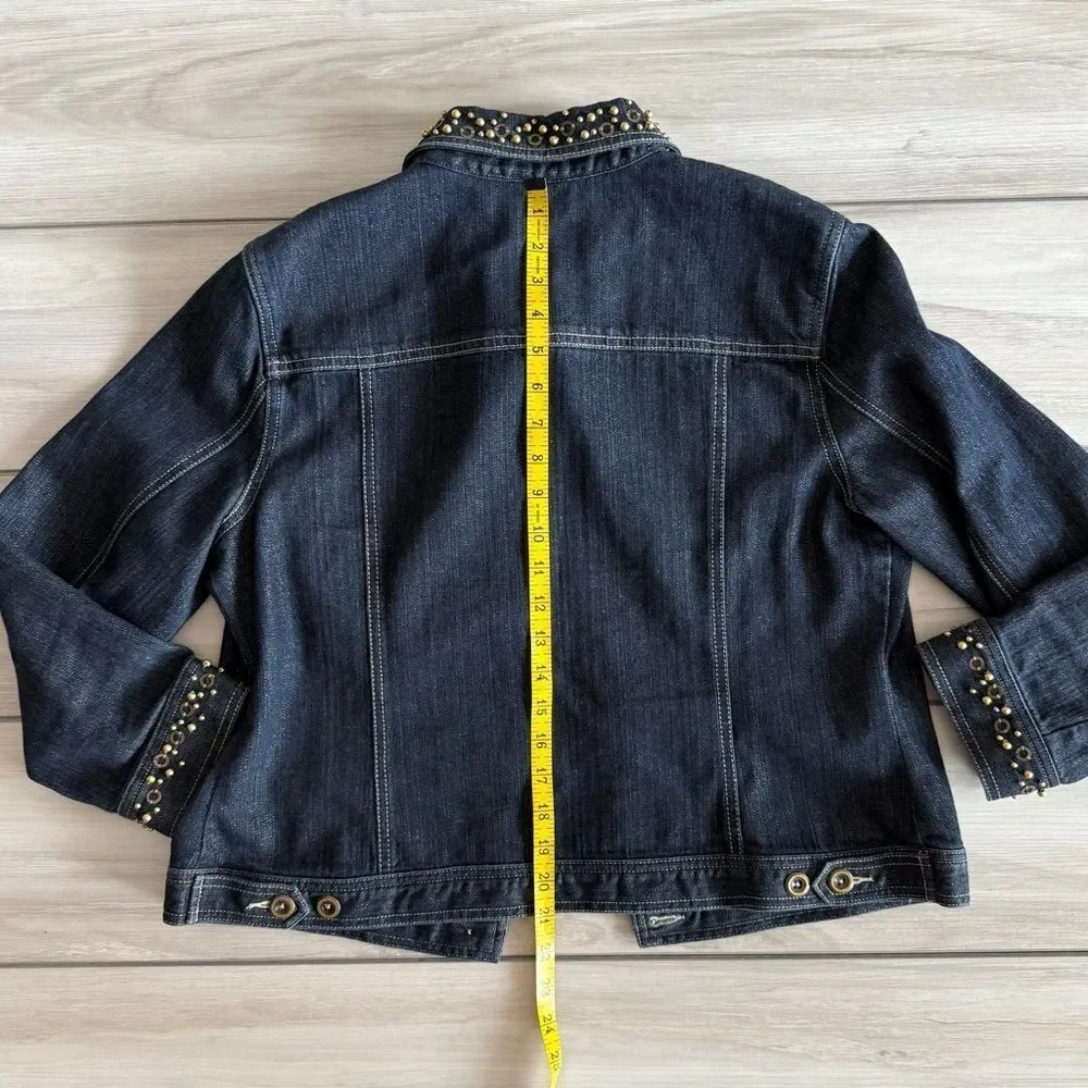 Ruby Rd. Bronze Studded Denim Jacket Blue Size 10 EUC